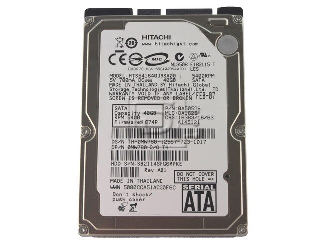 Hitachi 0A50526 MW780 0MW780 HTS541616J9SA00 SATA 2.5" Hard Drive Samsung HHM160HI image 1