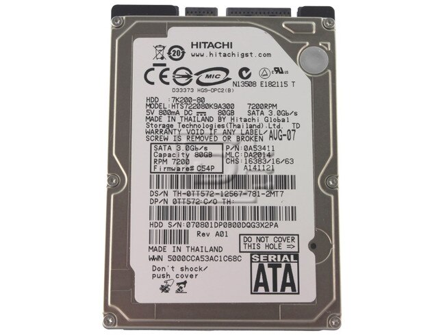 Hitachi 0A53411 HTS722080K9A300 TT572 0TT572 Laptop SATA 2.5" Hard Drive image 1
