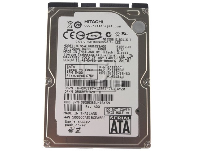 HGST 0A55027 HTS541660J9SA00 RU397 0RU397 Laptop SATA 2.5" Hard Drive Image 1 image