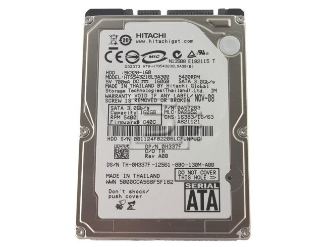 Hitachi 0A57283 H337F 0H337F HTS543216L9A300 SATA 2.5" Hard Drive Samsung HHM160HI image 1