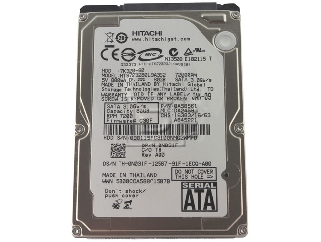 Hitachi 0A58561 HTS541680J9SA00 Laptop SATA 2.5" Hard Drive image 1