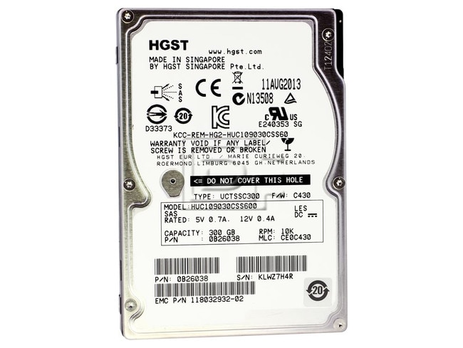 HGST HUC109030CSS600 0B26038 HUC109030SESUN300G 542-0388-01 118032932-02 300GB 10K SAS Hard Drive HDD EMC Image 2 image