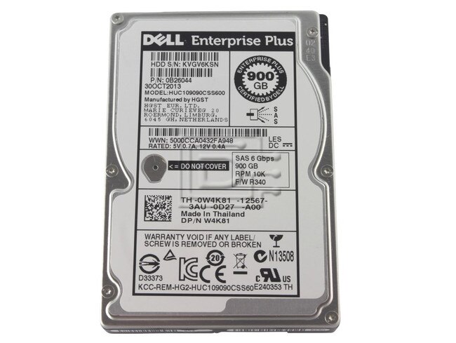 HGST 0B26044 HUC109090CSS600 W4K81 0W4K81 SAS SFF Hard Drive Image 1 image