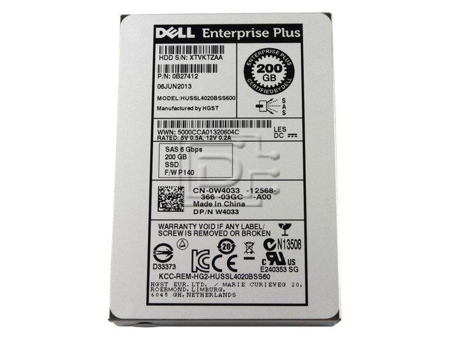 Hitachi 0B27412 HUSSL4020BSS600 W4033 0W4033 Hitachi 200GB SAS SSD SLC Drive image 1