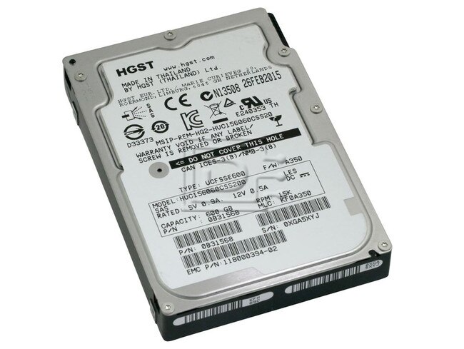 HGST 0B31568 HUC156060CSS200 005050927 118000394-02 SAS Hard Drive Image 1 image