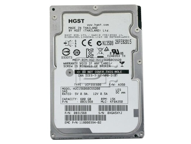 HGST 0B31568 HUC156060CSS200 005050927 118000394-02 SAS Hard Drive Image 2 image