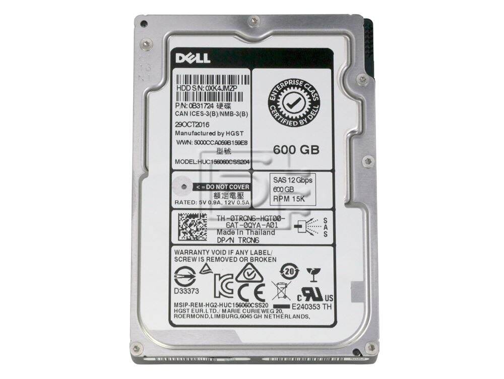 HGST 0B31724 HUC156060CSS204 TRCN6 0TRCN6 SAS Hard Drive Image 2 image