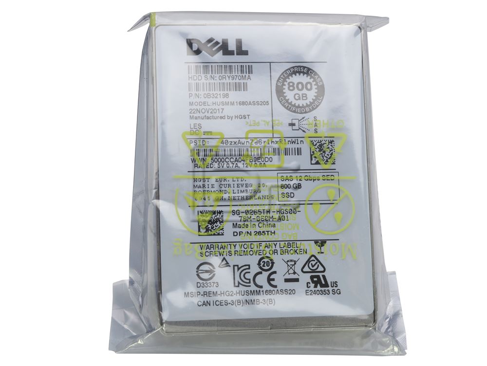 HGST 0B32198 0265TH 265TH HUSMM1680ASS205 Dell 800GB SED FIPS Encryption SAS SSD PowerEdge EMC Image 1 image