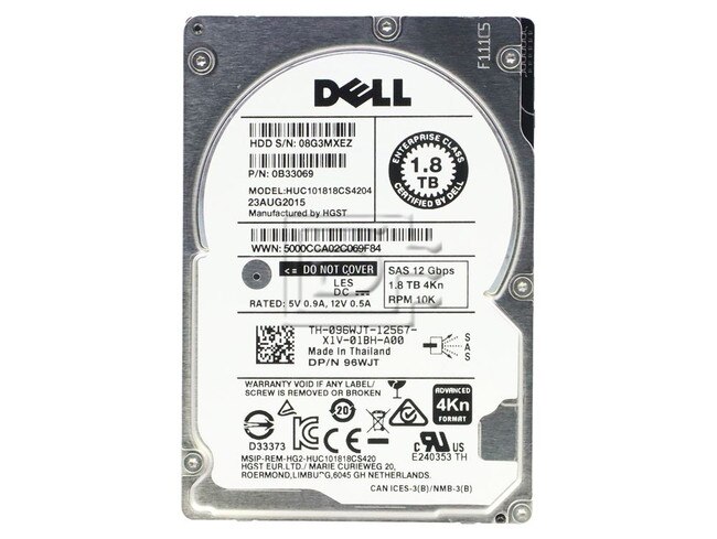 HGST 0B33069 HUC101818CS4204 96WJT 096WJT SAS Enterprise Hard Drive 2.5 inch SFF Image 1 image