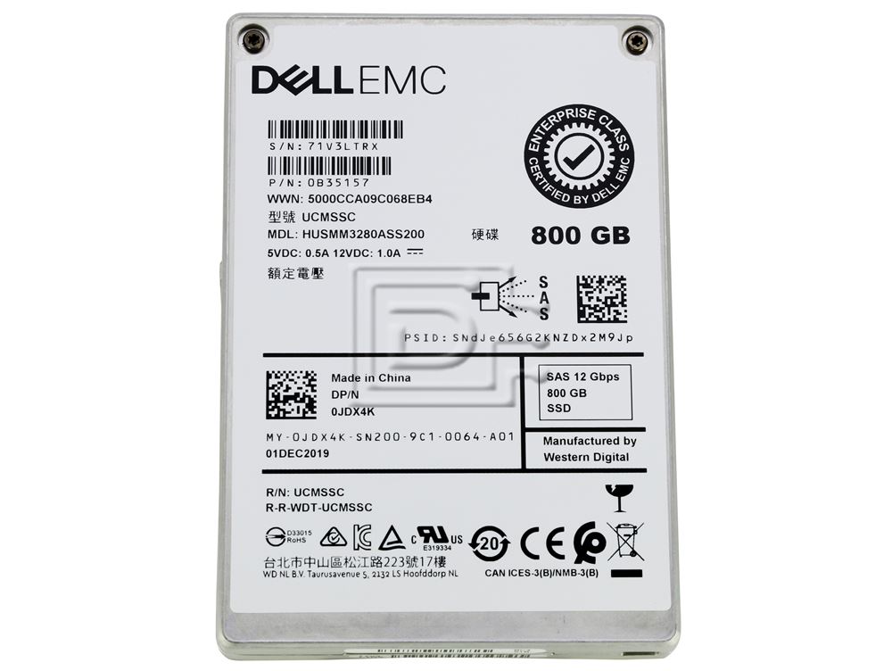 PC/タブレット ノートPC Dell EMC 4D43D HGST 0B35198800GB SAS Solid State Drive