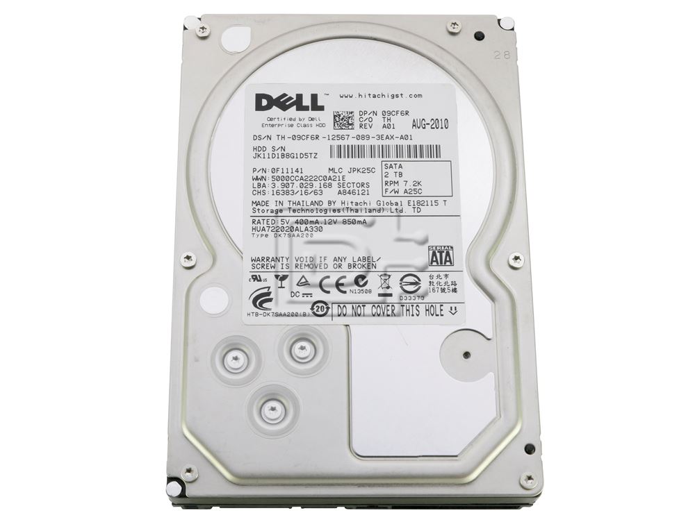 HGST 0F11141 HUA722020ALA330 06C10R 6C10R 09CF6R 9CF6R SATA Hard Drive Image 1 image