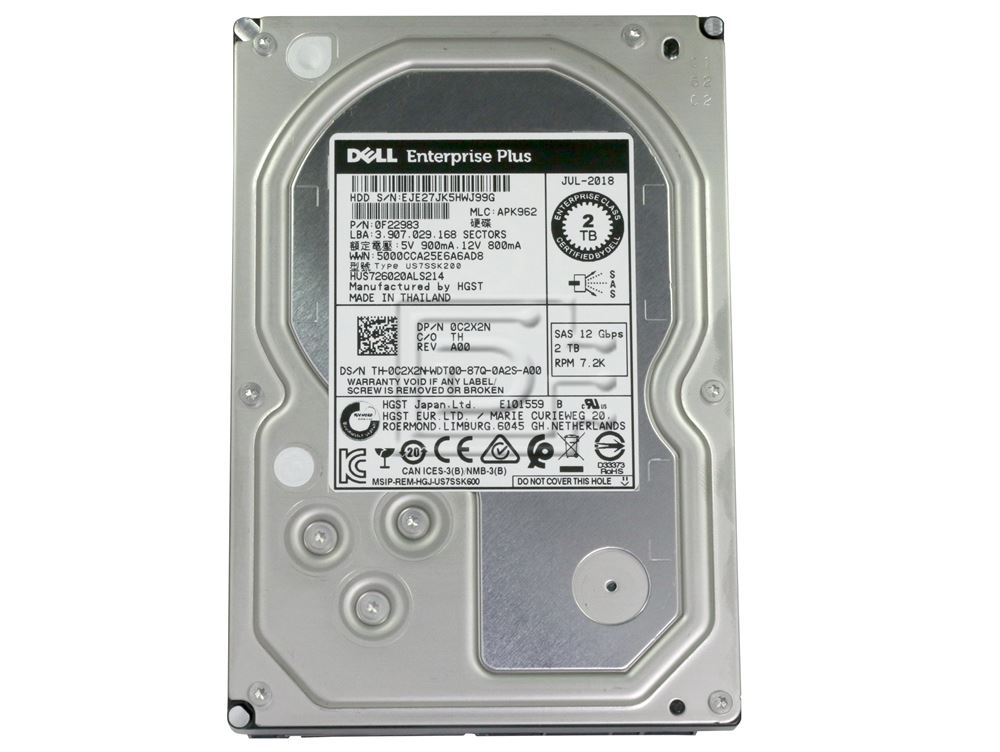 HGST 0F22983 C2X2N 0C2X2N HUS726020ALS214 Dell 2TB SAS Hard Drive Image 2 image
