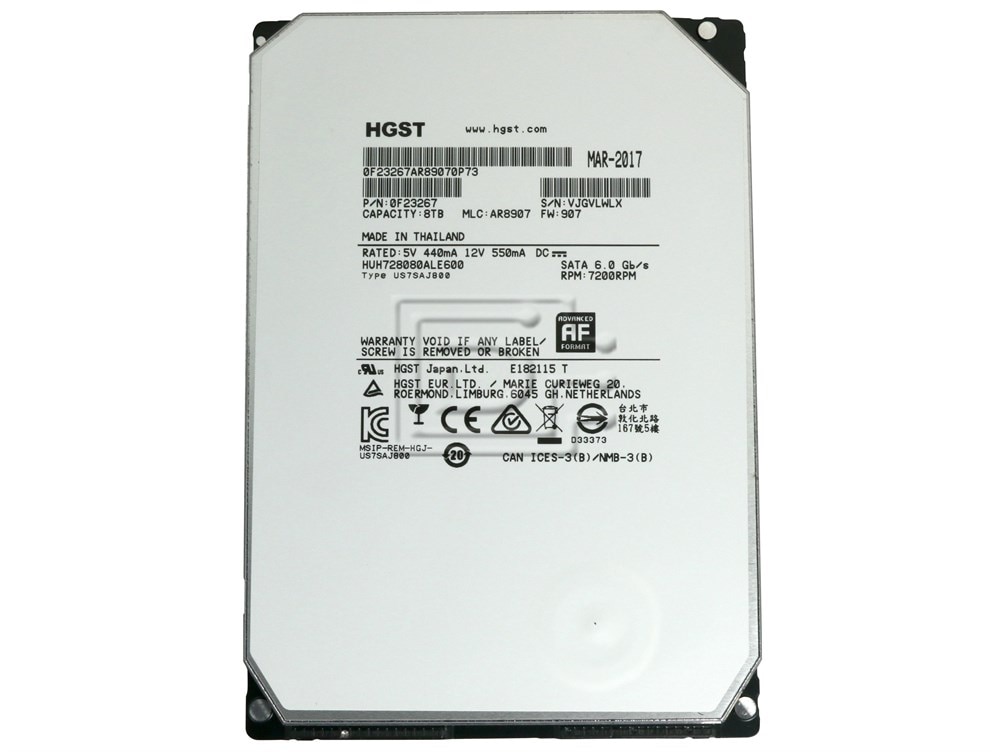 HGST Ultrastar He8 0F23267 / HUH728080ALE600 8TB SATA Hard Drive