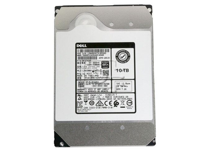 Dell Yg2kh Hgst Hitachi Ultrastar He10 0f27439 Huh721010al5200 10tb 12gbps 7 2k 4kn 3 5in Lff Hd