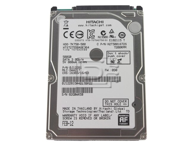 Hitachi 0J12281 HTS727550A9E364 H2T5001672S 500GB 2.5" Laptop SATA Hard Drive image 1