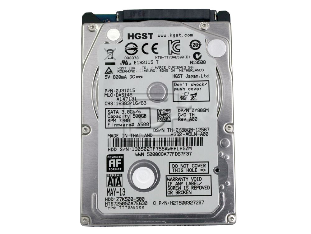 HGST 0J31015 / HTS725050A7E630 / Y80GM / Z7K500-500 500GB 2.5in