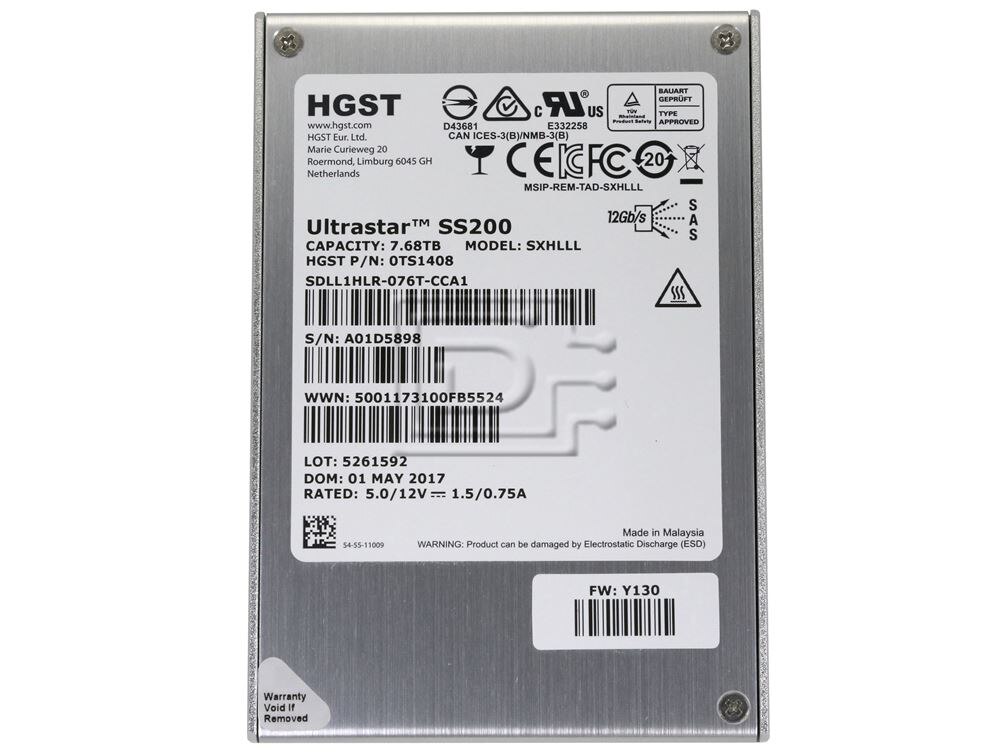 0TS1408 HGST Ultrastar SS200 SDLL1HLR-076T-CCA1 7.68TB 2.5