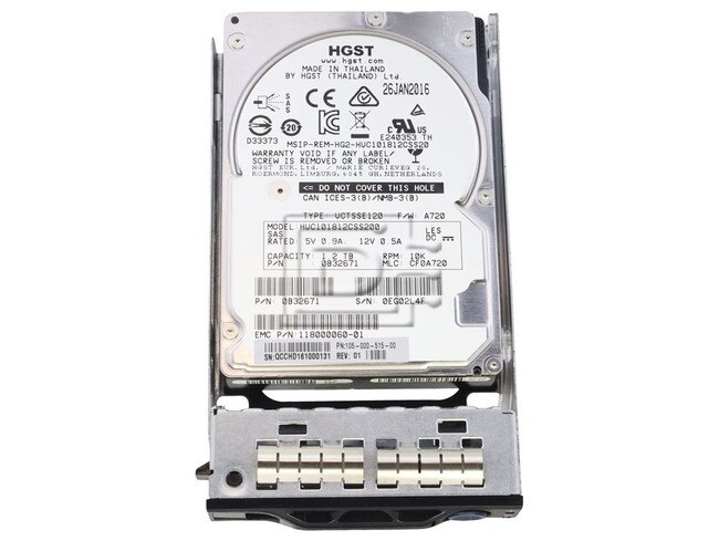 HGST 105-000-515-00 0B32671 HUC101812CSS200 118000060-01 HGST 1.2TB 10K SAS Hard Drive HDD Image 1 image