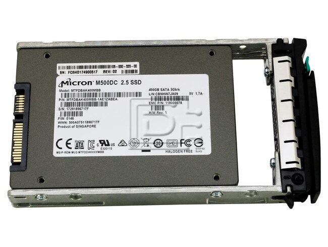 EMC 105-000-529-00 118000078 MTFDBAK400MBB MTFDBAK400MBB-1AE1ZABEA 400GB SATA SSD Image 1 image
