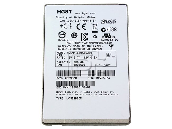 EMC 118000130-01 0B33600 HUSMM1680ASS200 EMC SAS SDD Hard Drive Image 1 image