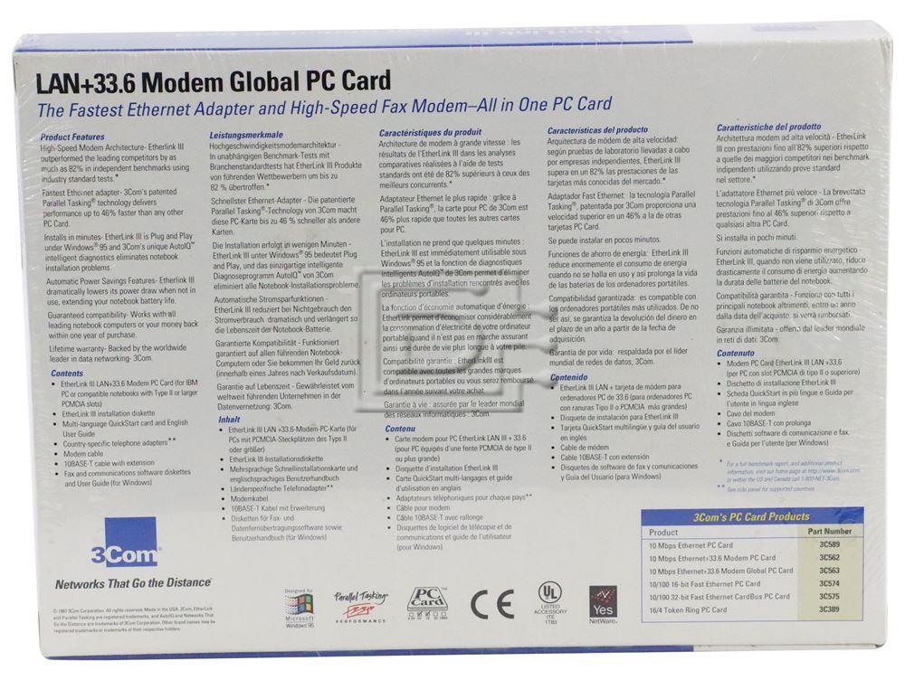 3COM 3C563D PCMCIA LAN +33.6 Modem Global Adapter Image 3 image