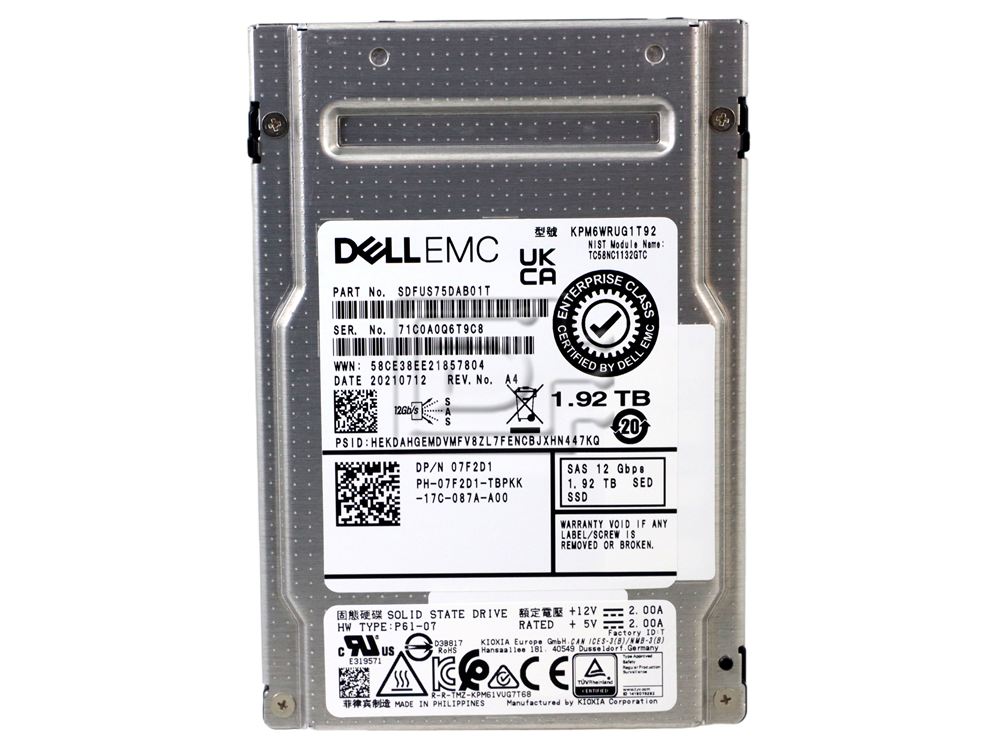Dell 7F2D1 07F2D1 SDFUS75DHB02T KPM6WRUG1T92 SAS Solid State Drive Image 2 image