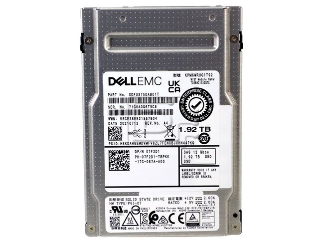 Dell 7F2D1 07F2D1 SDFUS75DHB02T KPM6WRUG1T92 SAS Solid State Drive Image 2 image