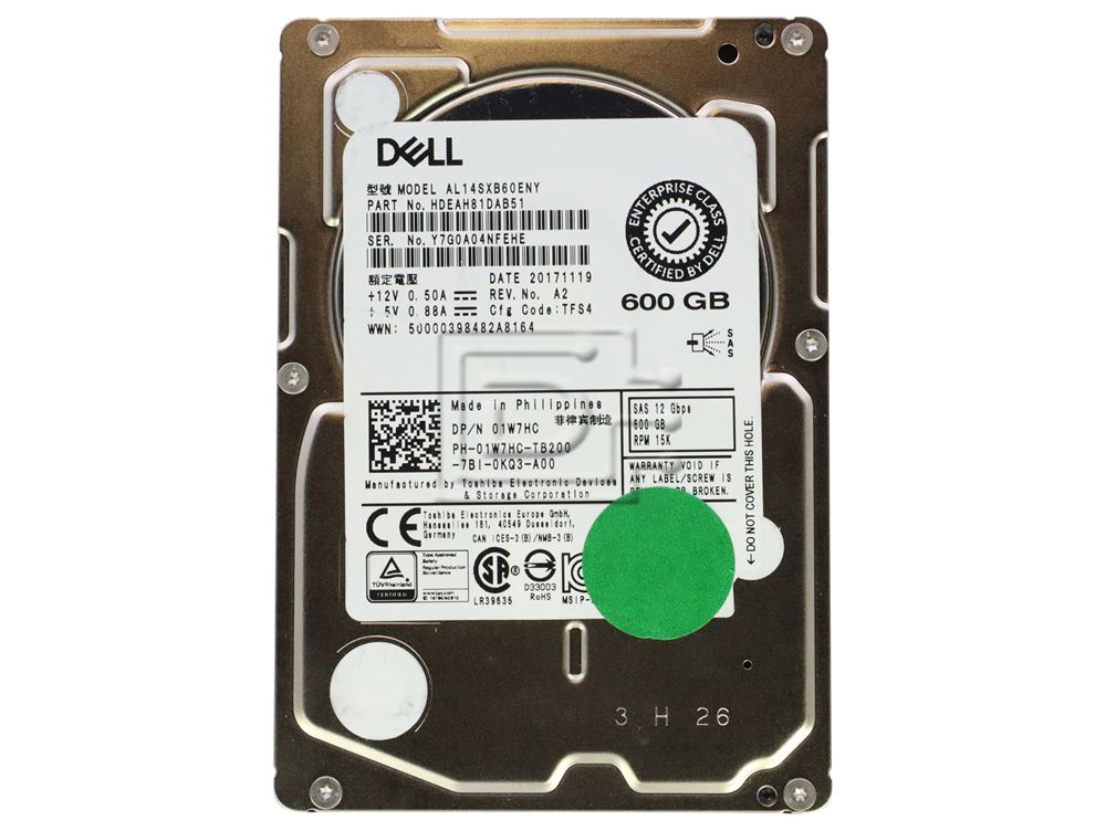 Dell Savvio 600GB 15K SAS 2.5" Internal Hard Drive - AL14SXB60ENY, 1W7HC, 01W7HC (Open Box)