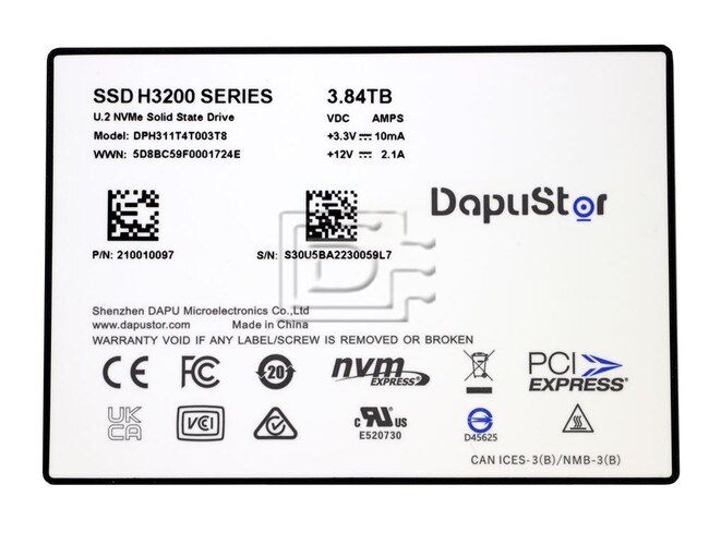 DapuStor DPH311T4T003T8 210010097 NJYTG 3.84TB PCIe Gen 3x4 U.2 NVMe Solid State Drive SSD Image 2 image