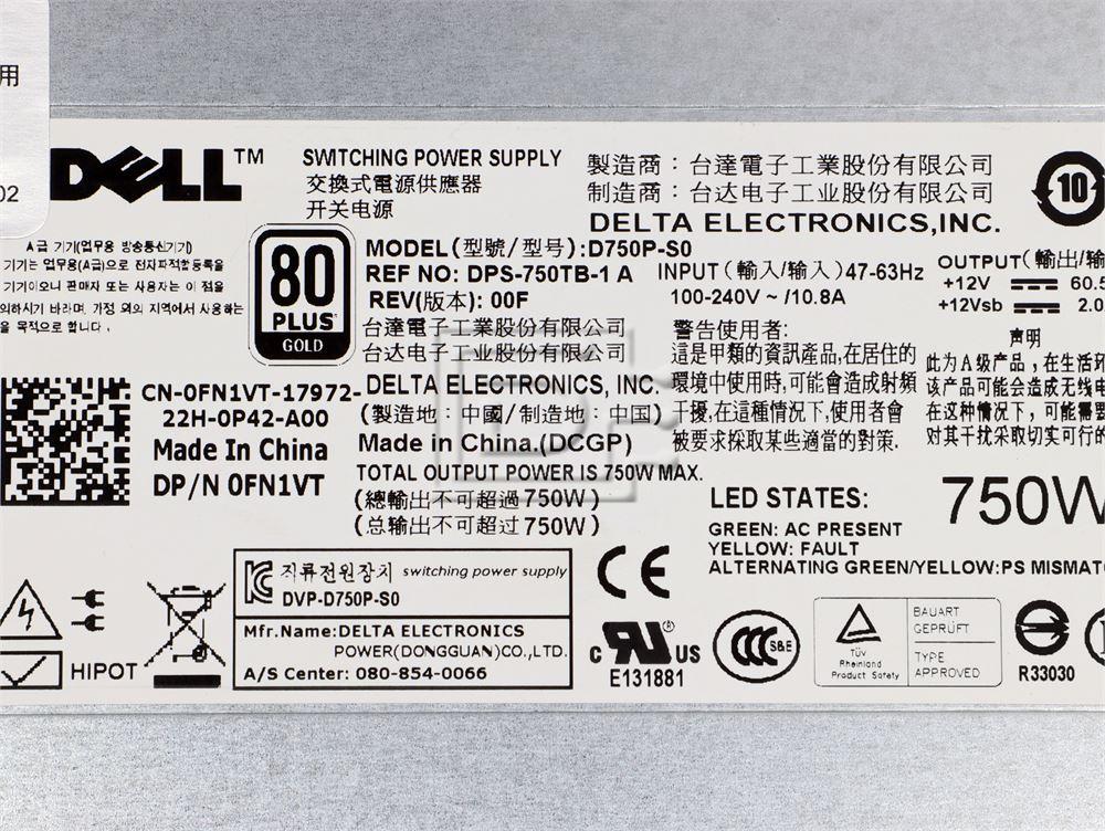 Dell FN1VT 0FN1VT D750P-S0 DPS-750TB-1 CNRJ9 0CNRJ9 DPS-750TB F613N 0F613N G24H2 0G24H2 G347N 0G34N Dell Power Supply Image 3 image