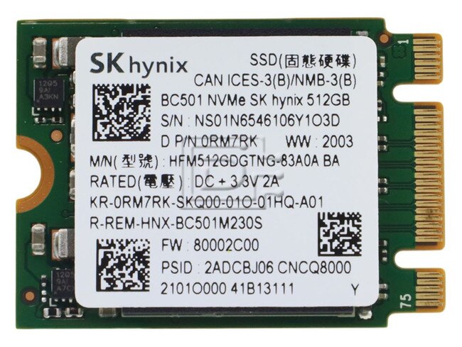 SK Hynix HFM512GDGTNG-83A0A RM7RK 0RM7RK NVMe M.2 2230 Solid State Drive Image 2 image