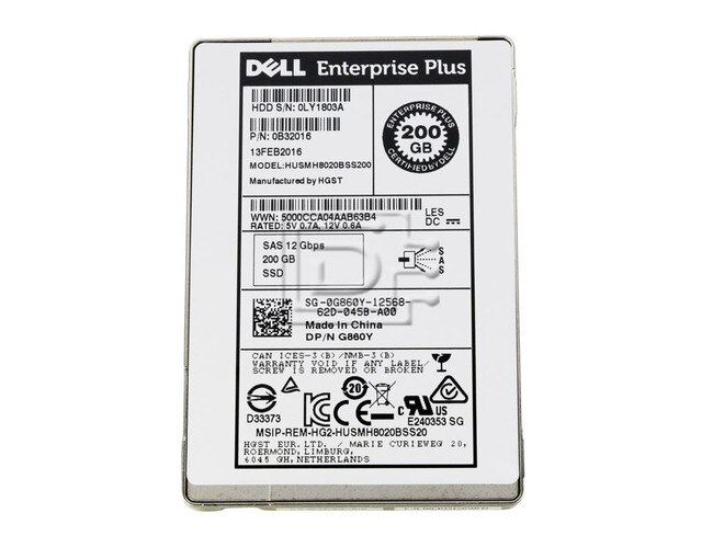 Dell Equallogic Compellent HUSMH8020BSS200 0B32016 G860Y 0G860Y SAS Solid State drive image 1