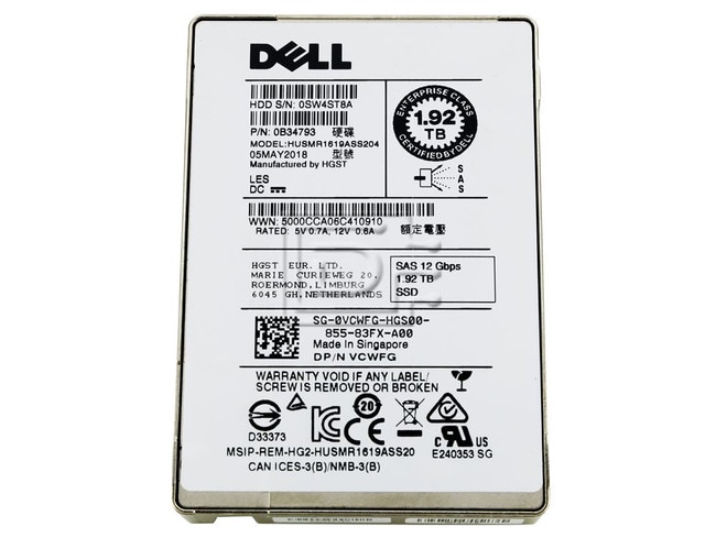 HGST HUSMR1619ASS204 VCWFG 0VCWFG 0B34793 SAS Solid State Drive Image 1 image