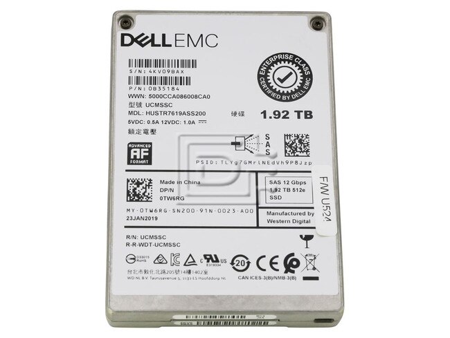HGST HUSTR7619ASS200 TW6RG 0TW6RG 0B35184 1.92TB 2.5 SSD SAS Image 1 image
