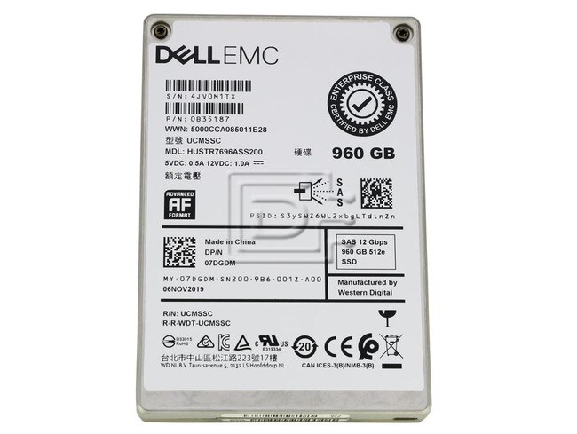 HGST HUSTR7696ASS200 0B35187 7DGDM 07DGDM SAS Solid State Drive Image 1 image