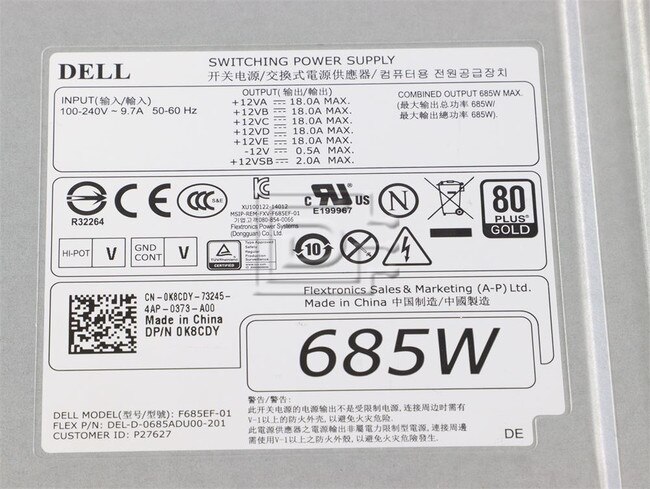 Dell K8CDY F685EF-01 K8CDY VDY4N CYP9P CT3V3 W4DTF Power Supply Unit Image 2 image