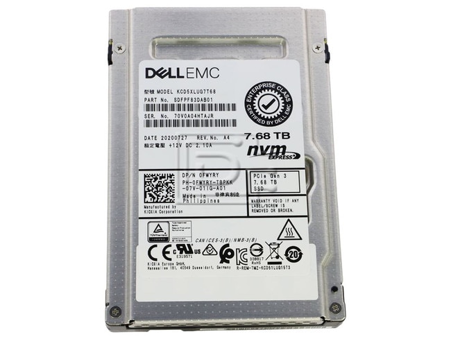 Toshiba KCD5XLUG7T68 FWYRY 0FWYRY EMC 7.68TB U.2 Read Intensive SSD PCIe NVMe Image 1 image