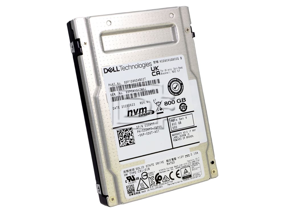 Dell KCD8XVUG800G 30HYT 030HYT 960GB Read Intensive RI PCIe NVMe SSD Image 1 image