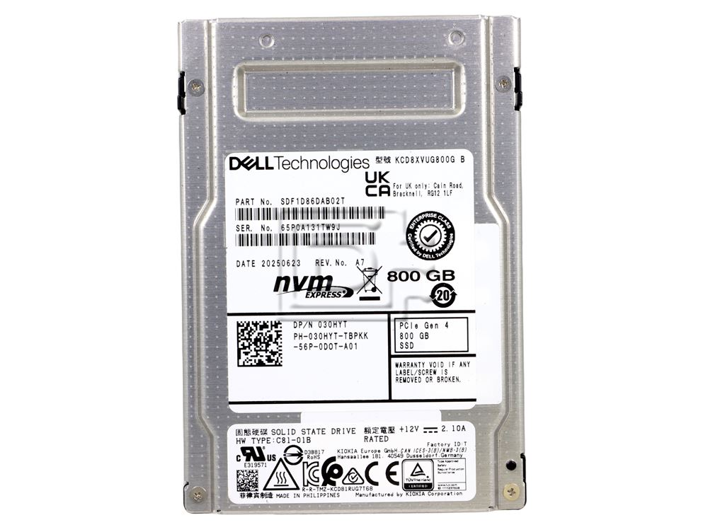 Dell KCD8XVUG800G 30HYT 030HYT 960GB Read Intensive RI PCIe NVMe SSD Image 2 image