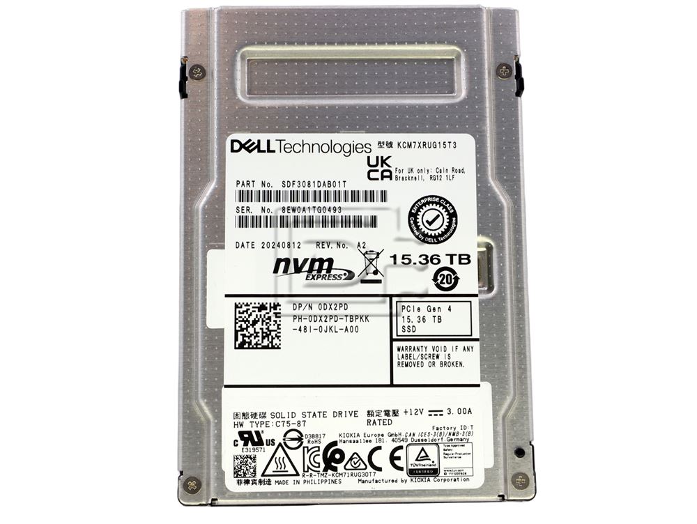 Dell DX2PD Kioxia KCM7XRUG15T3 15.36TB BiCS FLASH TLC PCI Express