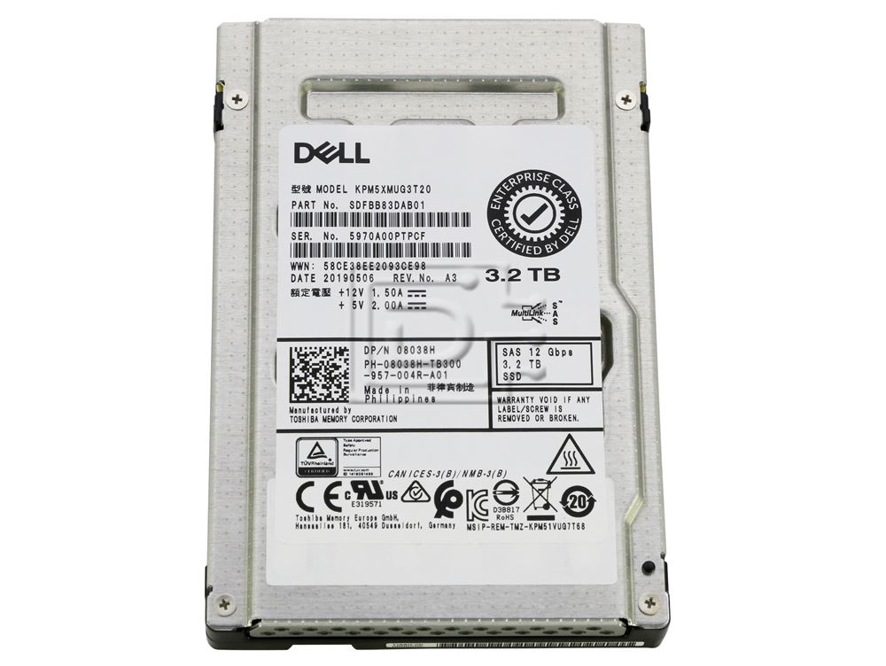 Toshiba KPM5XMUG3T20 8038H 08038H KPM51MUG3T20 3.2TB WI Write 12Gbps SAS SSD Image 1 image