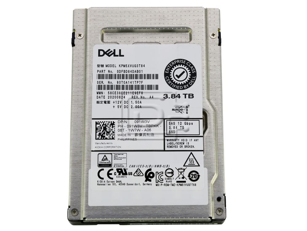 Dell 91W3V / KIOXIA Toshiba KPM5XVUG3T84 SDFBD84DAB01 3.84TB 2.5