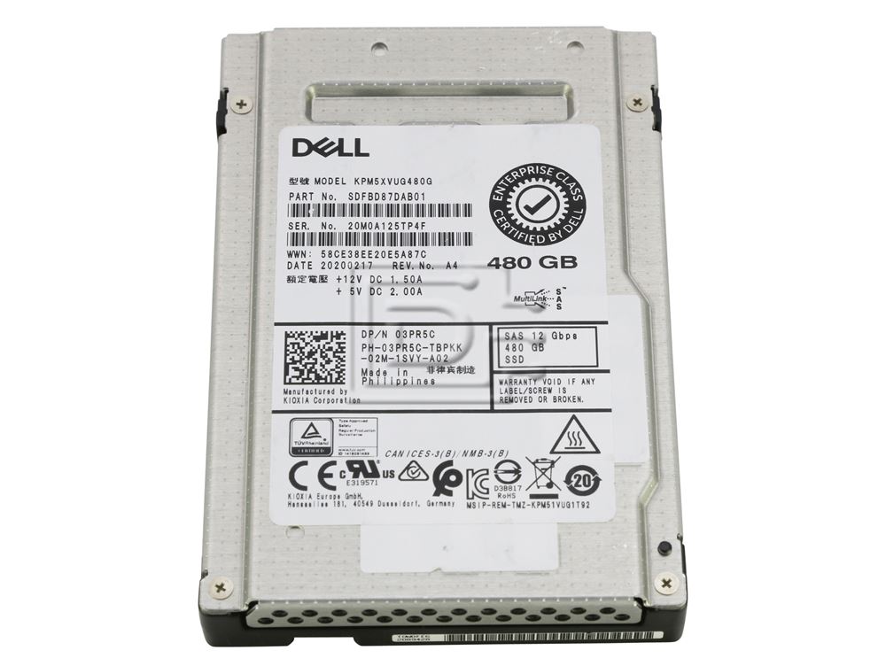 Dell 3PR5C / KIOXIA Toshiba KPM5XVUG480G SDFBD87DAB01 480GB SAS SSD