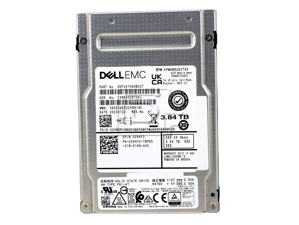 KIOXIA KPM6WRUG3T84 3VHY3 03VHY3 3.84TB 24Gbps SAS SED FIPS SSD Image 2 image