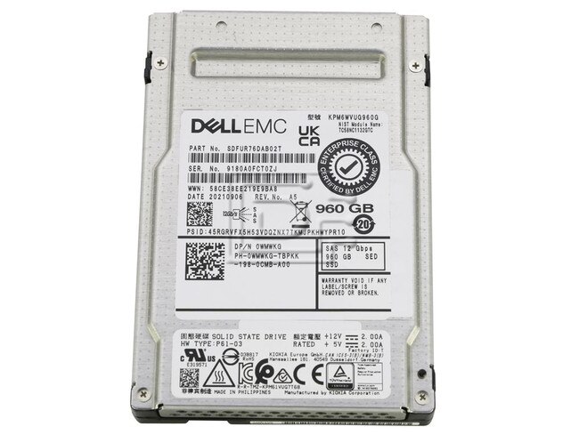 Toshiba KPM6WVUG960G WMWKG 0WMWKG SDFUR76DAB02T SAS Solid State Drive Image 1 image