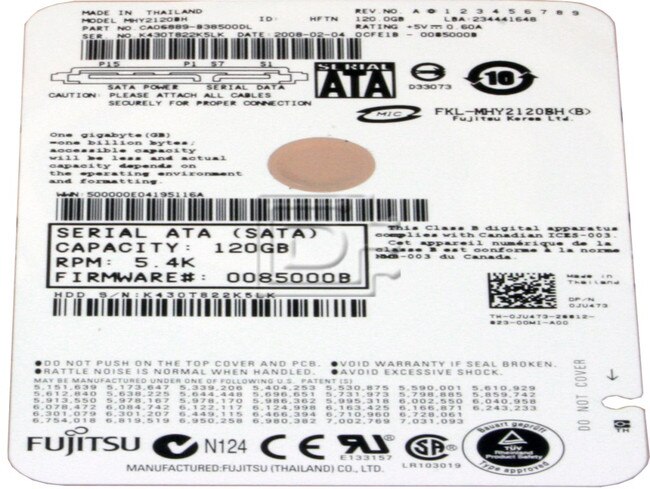 FUJITSU MHY2120BH JU473 Laptop SATA 2.5" Hard Drive image 2