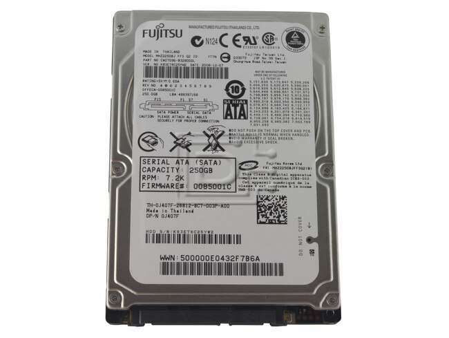 Toshiba MHZ2250BJ J407F 0J407F 250GB 2.5" Laptop SATA Hard Drive image 1