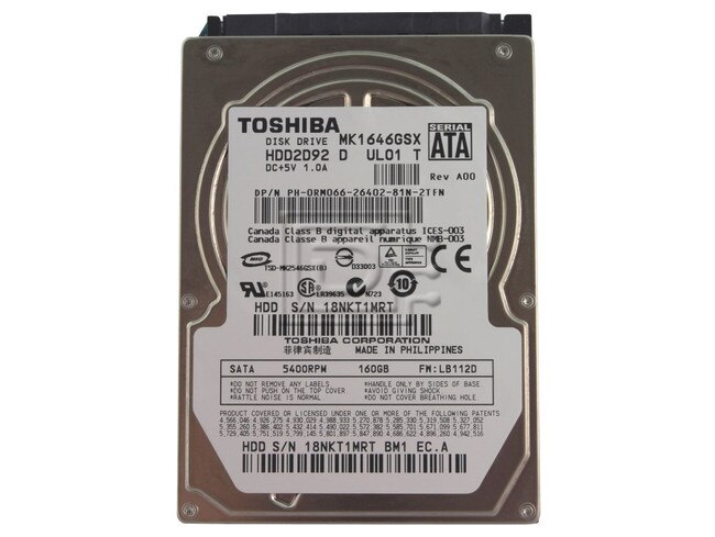 Toshiba MK1646GSX RM066 0RM066 Laptop SATA 2.5" Hard Drive image 1