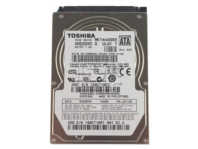 Toshiba MK1655GSX K647G 0K647G Laptop SATA 2.5" Hard Drive image 1