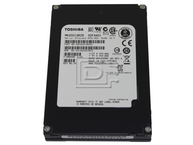 Toshiba MK2001GRZB B00718ZCG6 SLC NAND 200GB SAS SSD Drive Image 1 image